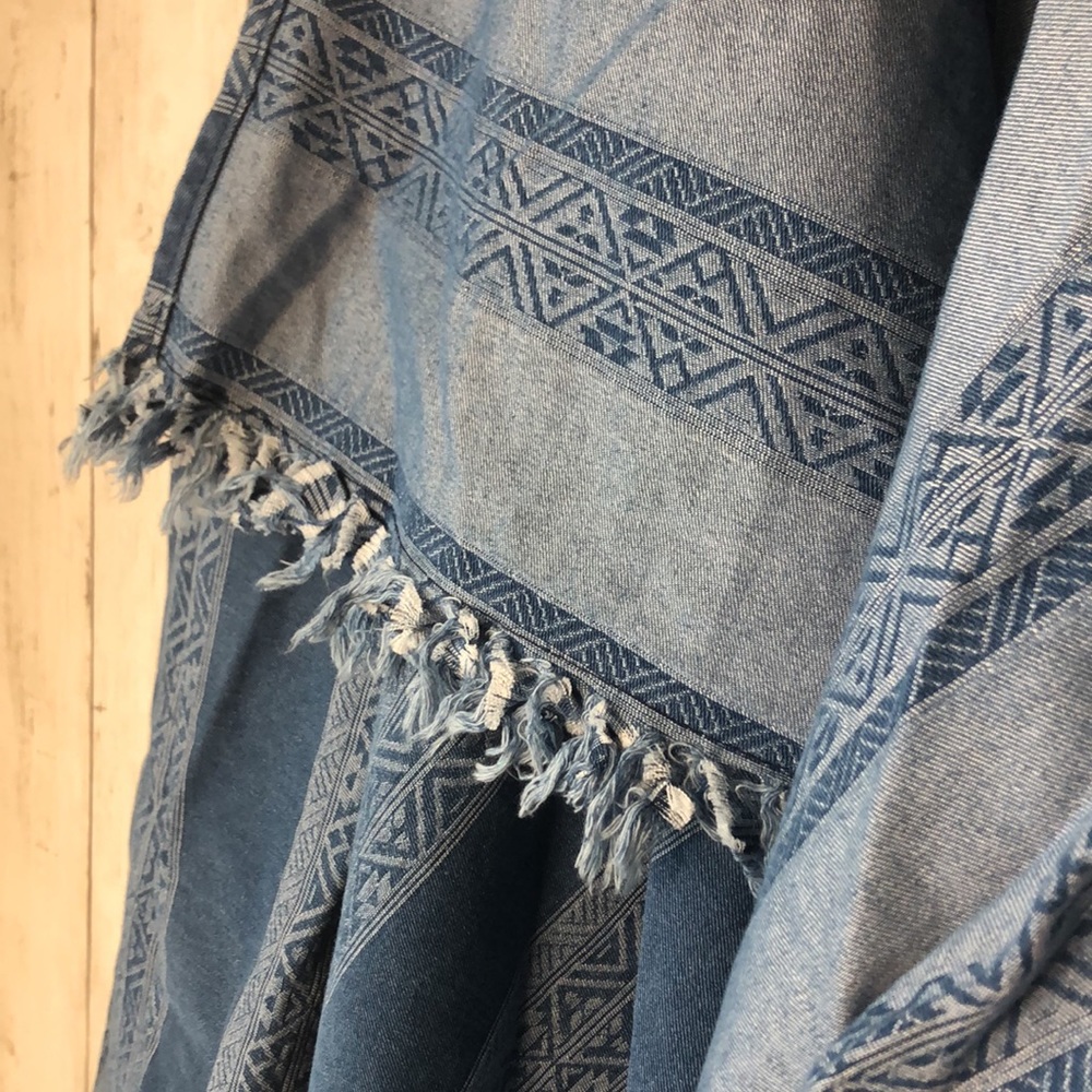 Boutique Military Hippie Blue‎ Denim Open Frayed Cardigan Large XL - Picture 3 of 6
